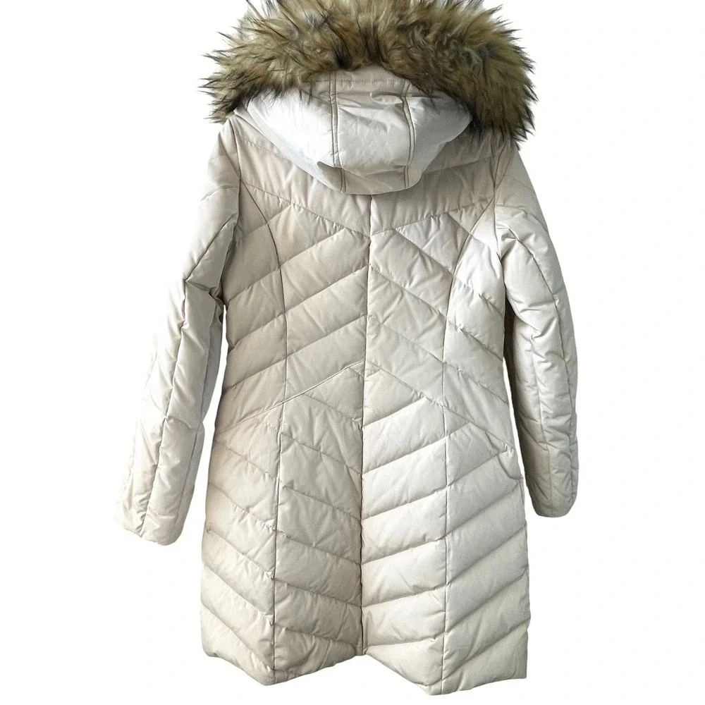 Jones New York Women's Cream Quilted‎ Faux Fur Hood Puffer Coat Size S